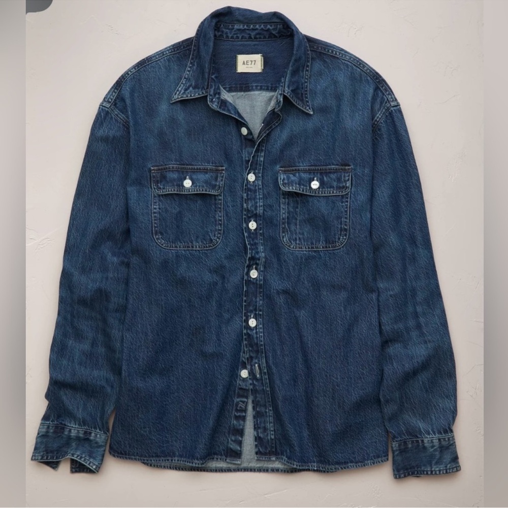 AE77 Denim Button-Up Shirt 100% cotton